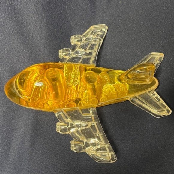 VTG Acrylic Jet Airplane Desk Paperweight & Pencil Holder Gold Coins Globe - Picture 1 of 9